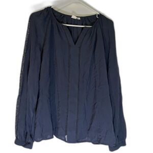 Gap Women's Bohochic Business Casual Blue Lace Insert Long Sleeves Blouse Sz S